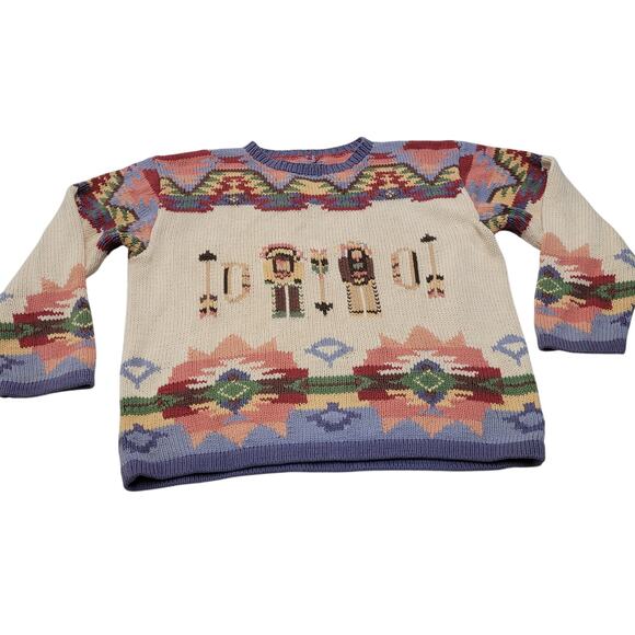 Vintage Sweaters - Vintage southwestern native American Indian hand knit sweater Americana 80s